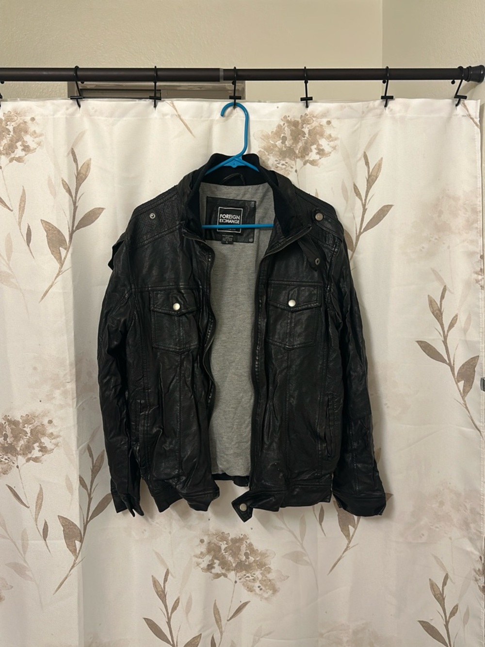 Foreign Exchange Black Faux Leather Bomber Jacket
